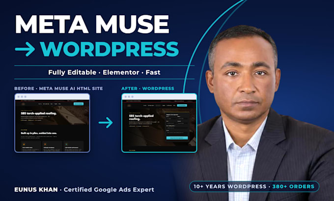 convert your meta muse or ai HTML website to dynamic wordpress