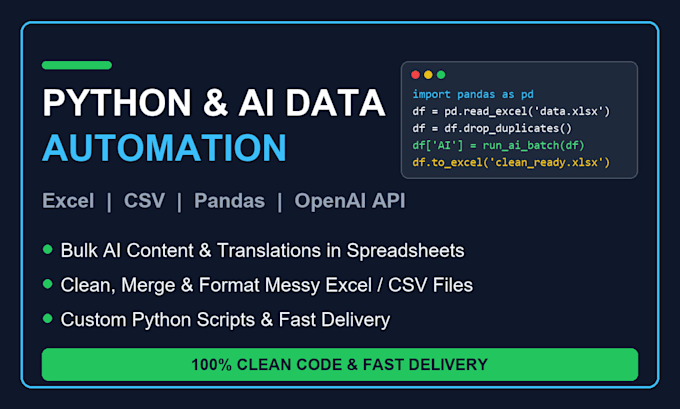 automate excel or csv data processing and bulk ai content with python