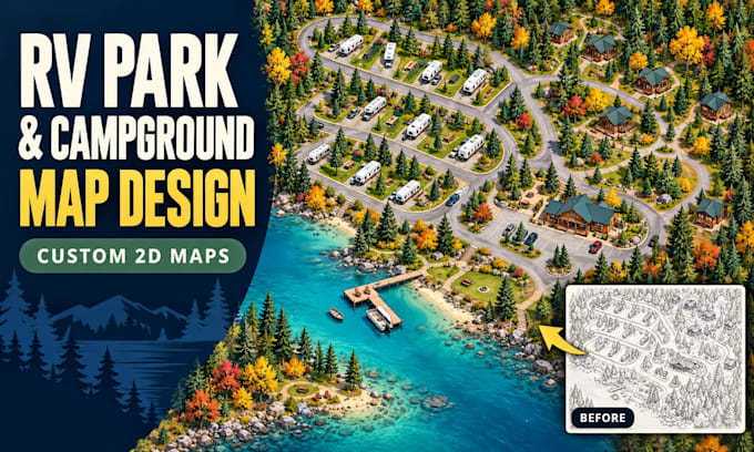 design custom illustrated maps for campgrounds, rv parks, glamping and resorts