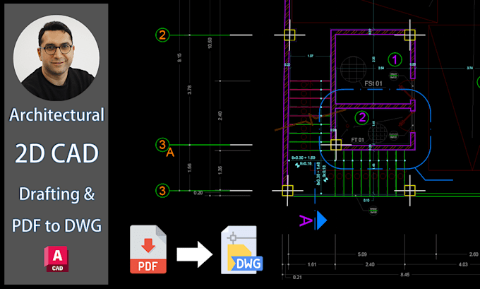 do professional 2d cad drawing, floor plan, and convert pdf to dwg