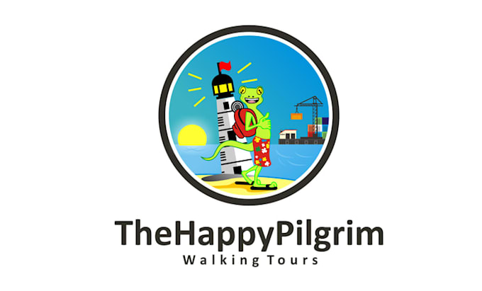 design cartoon pilgrim walking tours logo