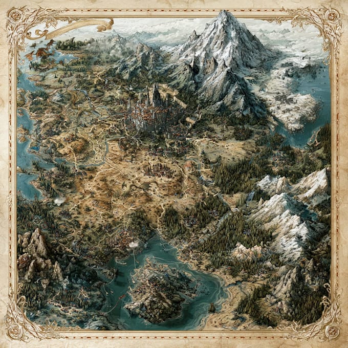 create a fantasy map illustration for your story, rpg world