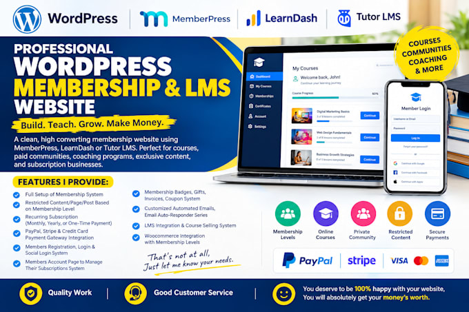 build wordpress subscription membership website, buddyboss, lms website, youzify