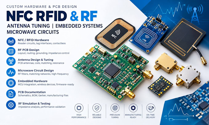 develop nfc rfid hardware rf pcb antenna tuning embedded pcb microwave circuit