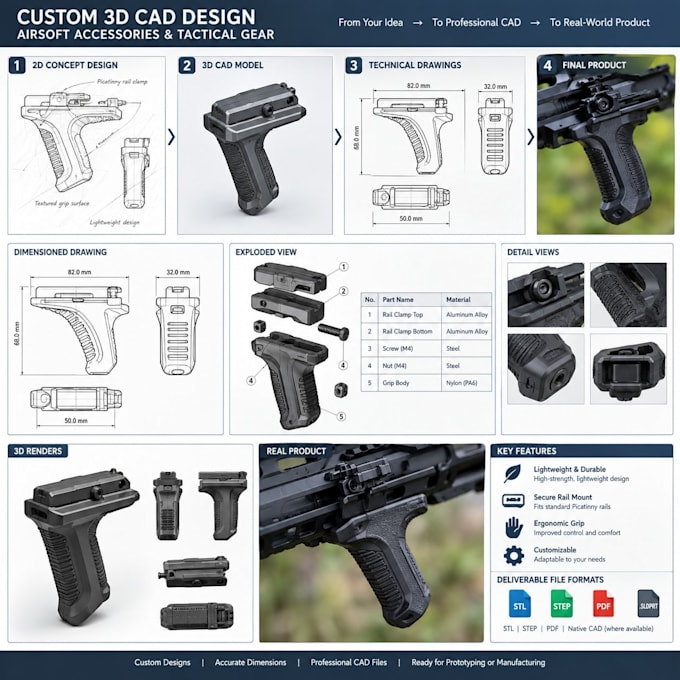 design custom 3d cad airsoft accessories and tactical gear