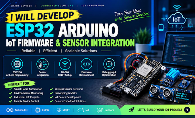 develop esp32 arduino iot firmware and sensor integration