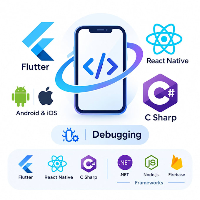 debug and develop cross platform apps using flutter, react native and c sharp