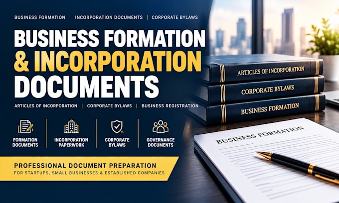prepare business formation document, incorporation paperwork, corporate bylaws