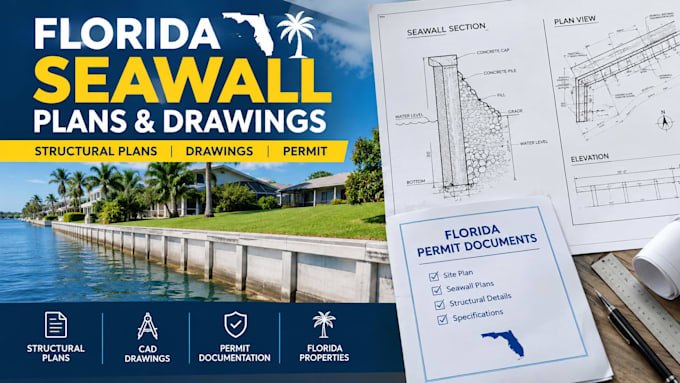 create waterfront seawall structural plans, drawings and permit for florida