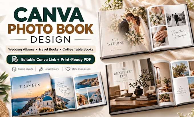design canva photo book wedding album travel photobook coffee table book