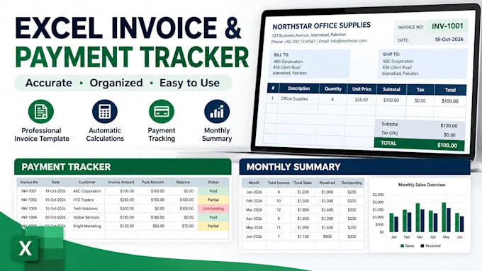 create excel invoices, billing sheets, and payment trackers