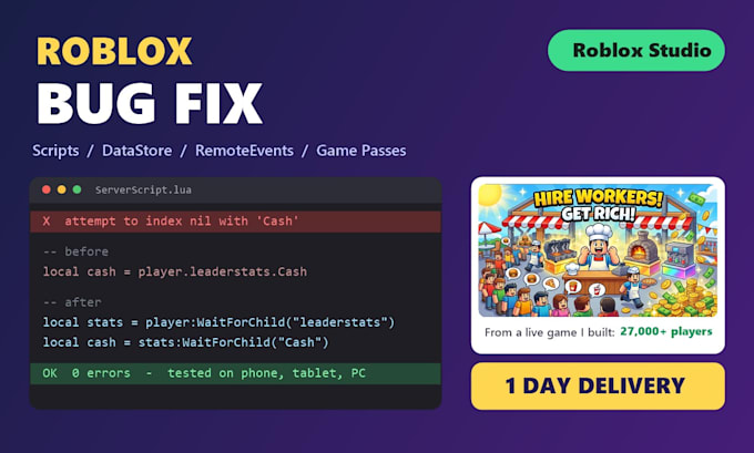 fix bugs in your roblox scripts and luau code