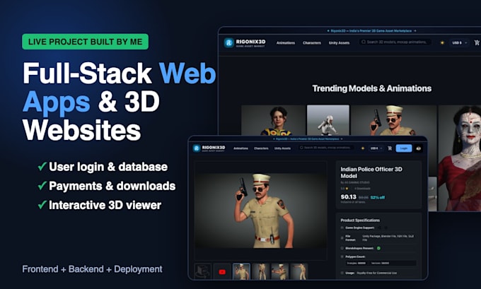 build a full stack web app with user login, database and 3d viewer