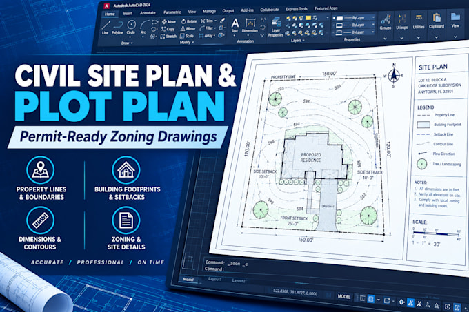 create professional civil site plan, plot plan and zoning drawings