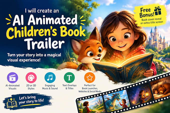 create a cinematic animated children book trailer video