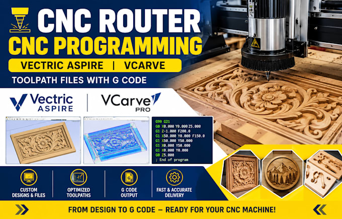do cnc router cnc programming vectric aspire vcarve toolpath files with g code