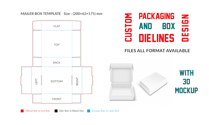 create packaging box dieline, die cut and cut lines template