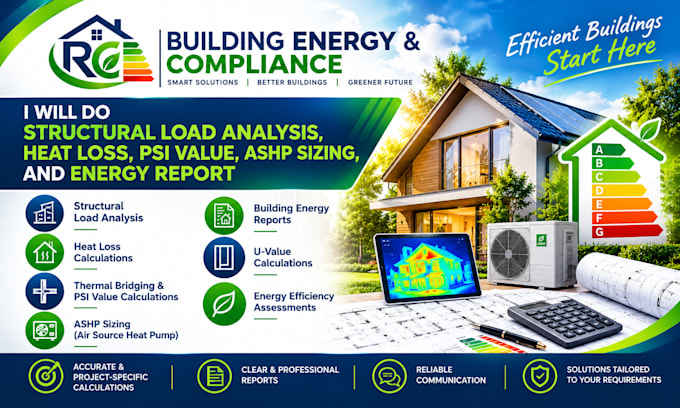 do structural load analysis, heat loss, psi value, ashp sizing and energy report