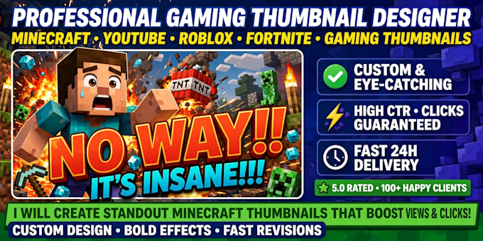 design 3d cartoon minecraft thumbnail