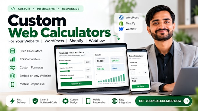 build a custom interactive web calculator for wordpress, shopify, or webflow