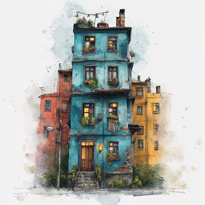 hand draw architectural home building portrait