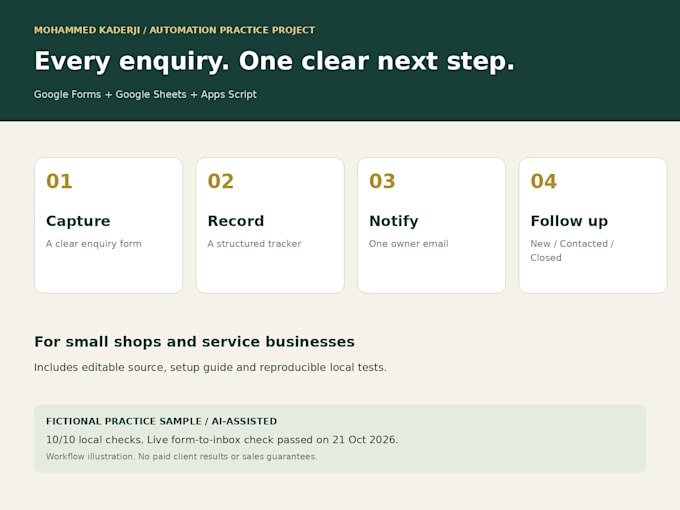 set up a google forms enquiry tracker with email notifications