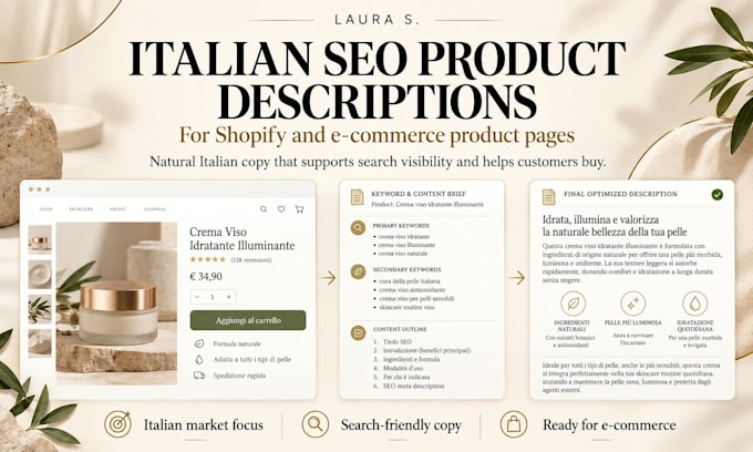 write italian SEO product descriptions for ecommerce stores