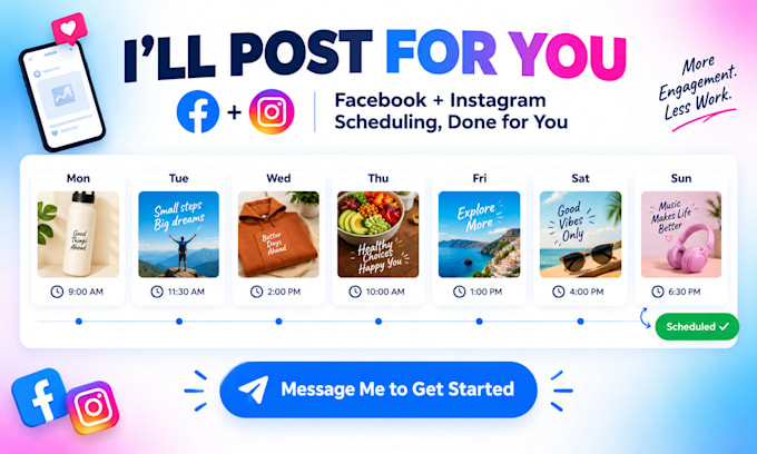 manage and schedule post on facebook and instagram for you