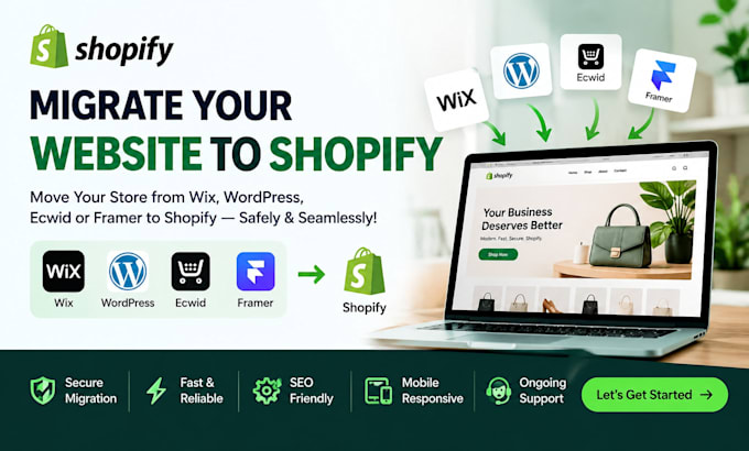 migrate transfer clone or move website frm ecwid wix wordpress framer to shopify