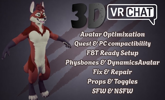create unique 3d vrchat avatar, furry character, vrc model, 3d anime, vseeface