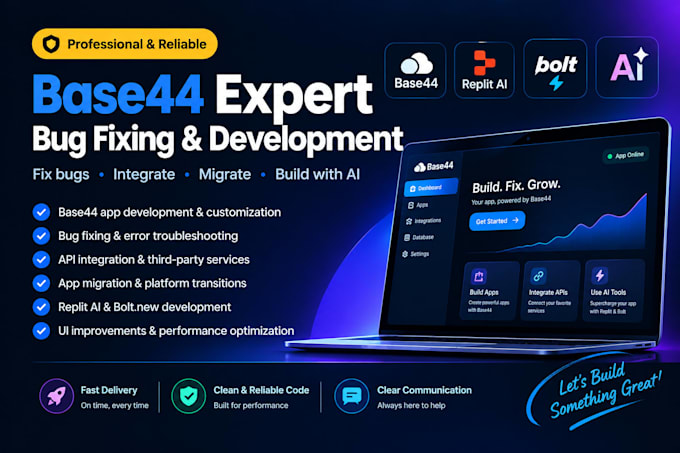 base 44 bugfixing app bas44 expert base44 migration integration replit ai bolt