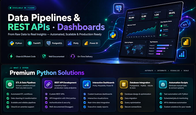 build python data pipelines, rest apis and dashboards