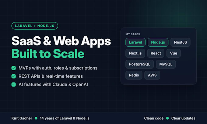 be your full stack laravel and node js developer for saas and web apps