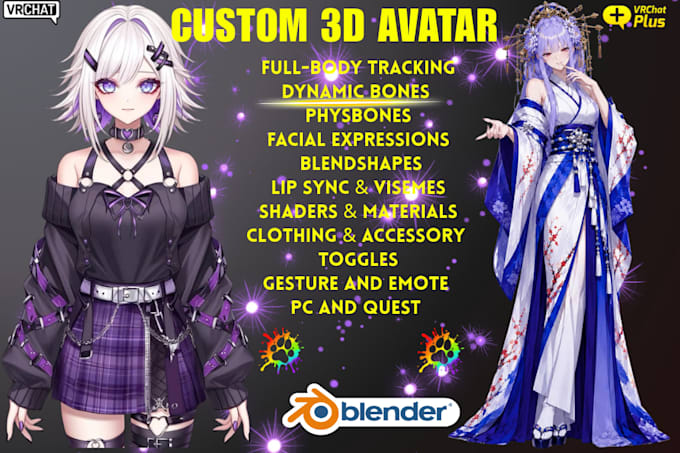 create anime vtuber model, 3d vrchat avatar, vrm, vseeface rigging