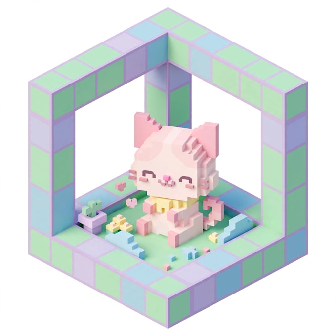 create 3d isometric cube art, pixel block and voxel design
