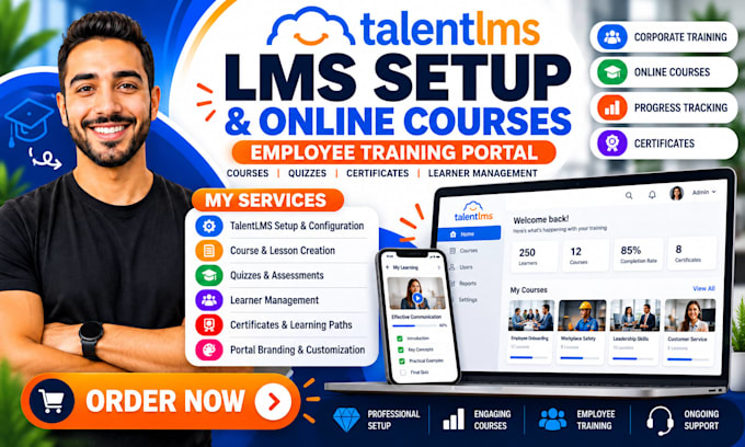 set up talentlms, build elearning courses and employee training portals