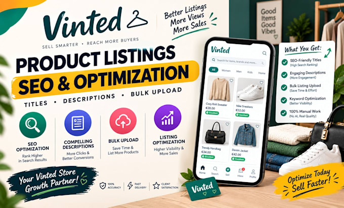 create vinted product listing SEO titles description bulk upload optimization