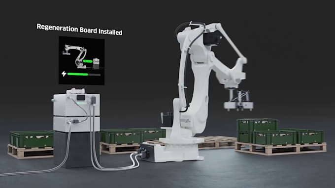 create 3d industrial animation robotic palletizing arm and factory automation