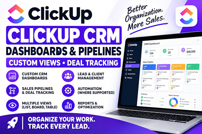 customize clickup CRM dashboards, views, and sales pipelines for better tracking