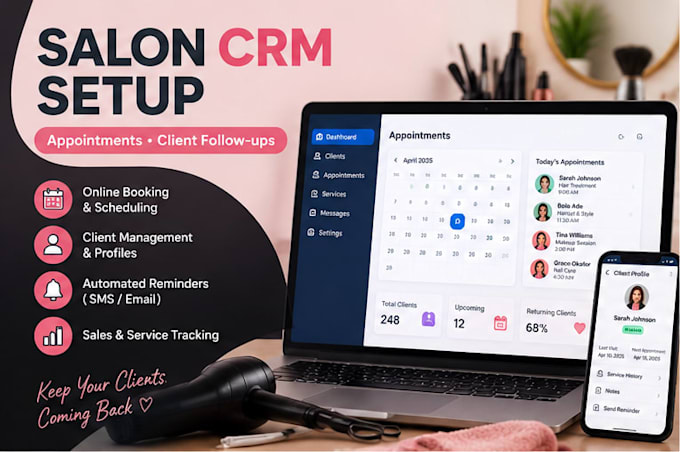 set up a salon CRM for client management, appointments and follow ups