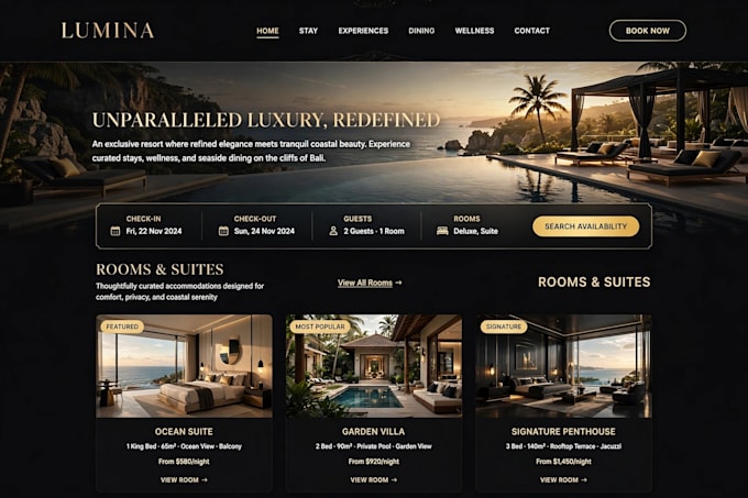 design luxury resort hotel website in figma