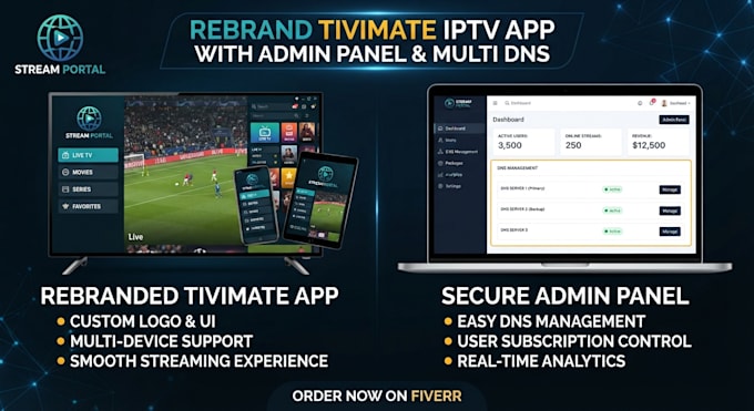 rebrand tivimate iptv app with admin panel and multi dns