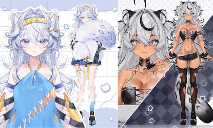 design female 3d vtuber model with 3d vtuber rigging vrm avatar, vrchat, live2d