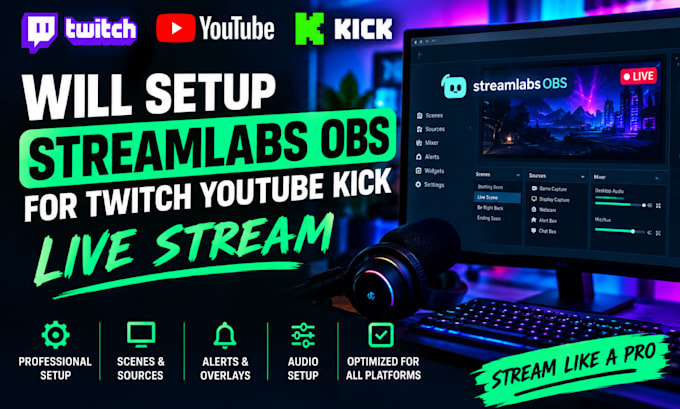setup stream labs obs for twitch youtube kick live stream