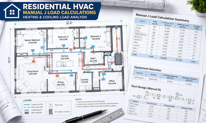 perform residential hvac manual j heating and cooling load calculations