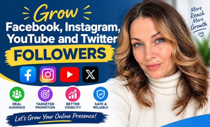grow facebook, instagram, youtube and twitter followers
