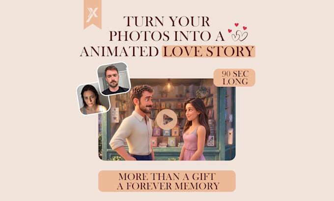 custom pixar style animated romantic couple video