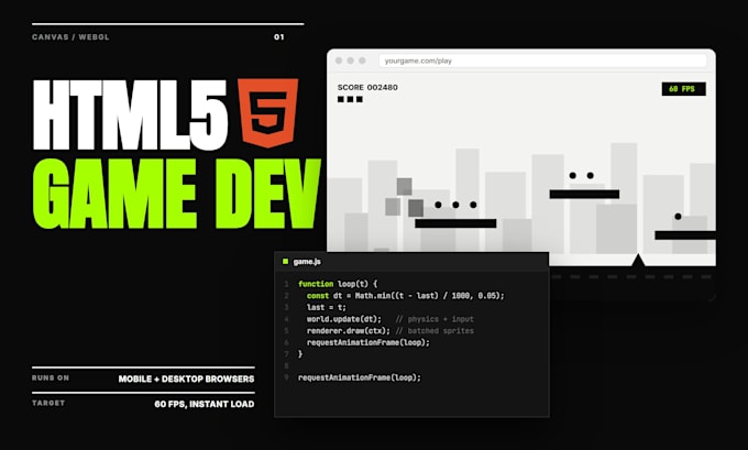 develop a professional HTML5 game with animations and sound
