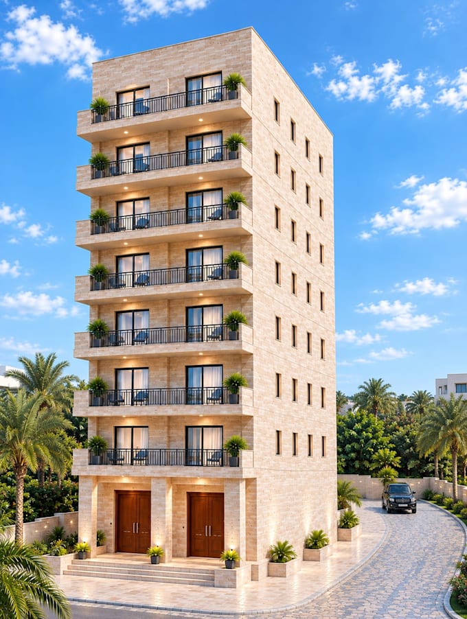 design luxury modern building exterior 3d rendering
