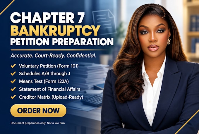 prepare complete chapter 7 bankruptcy petition documents and schedules